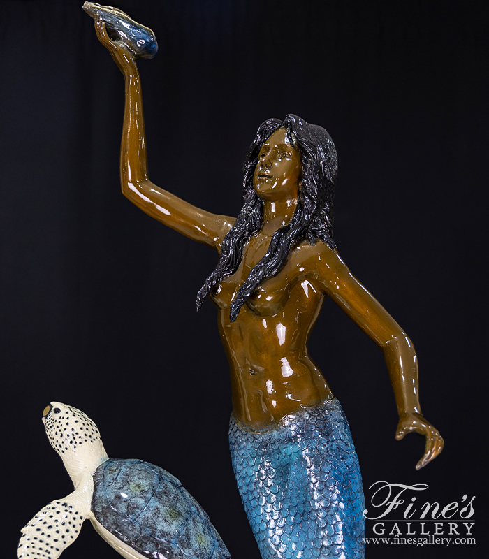 Bronze Fountains  - Bronze Mermaid With Sea Turtles Fountain - BF-907
